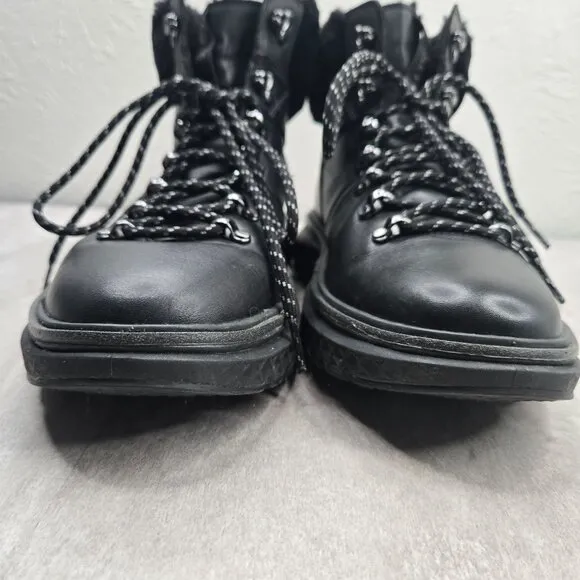 Cole Haan Waterproof Hiking Combat Boot Sz 9 Black Fur Lined Outdoor Hiker Shoes