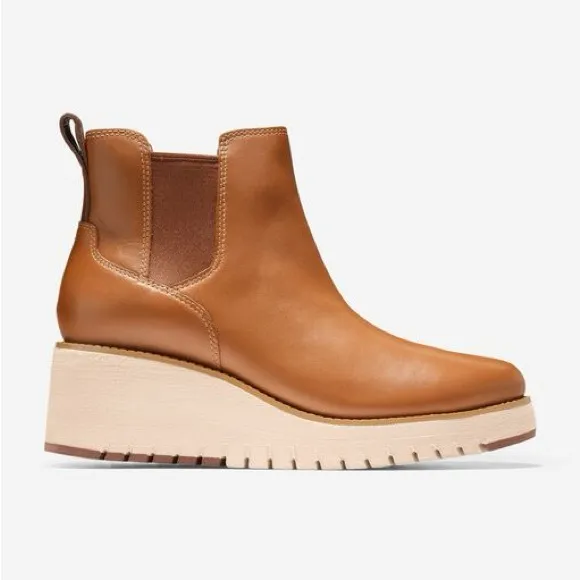 Cole Haan ZEROGRAND City Wedge Waterproof Chelsea British Tan Boots Size 7