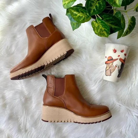 Cole Haan ZEROGRAND City Wedge Waterproof Chelsea British Tan Boots Size 7