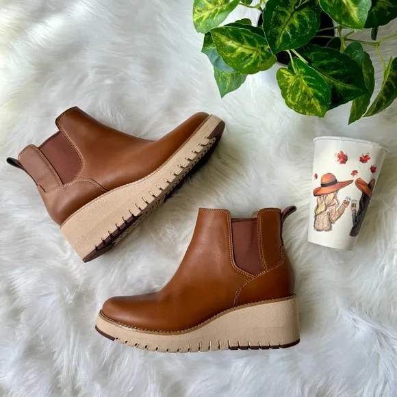 Cole Haan ZEROGRAND City Wedge Waterproof Chelsea British Tan Boots Size 7