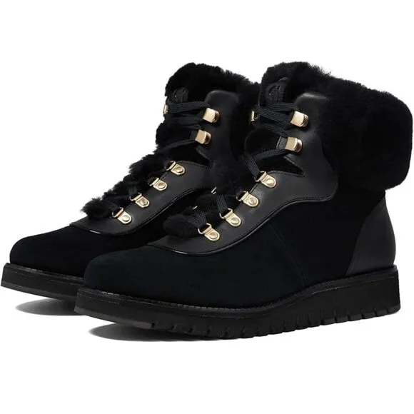 Cole Haan ZEROGRAND Explore Upstate Shearling Hiking Boot 6 Black Waterproof NEW