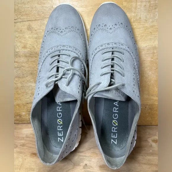 Cole Haan ZeroGrand SUEDE Womens Size 10B Wingtip Oxford Comfort Shoes Gray