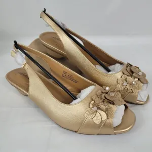 COMFORTVIEW Women's Dressy Gold Floral Slingback Comfort Pumps Shoes NIB Sz 10M