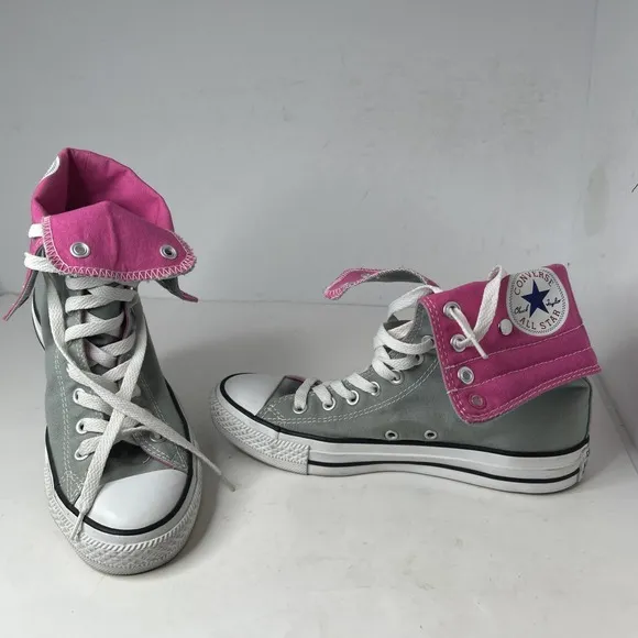 Converse All Star Chuck Taylor Hi Fold Down Snap Gray Pink Womens 9 Mens 7