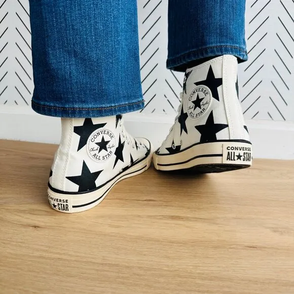 ⭐Converse Chuck Taylor All Star Hi Large Stars 9 Women Shoes Beige Retro A09898F