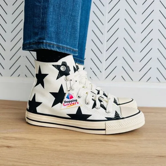 ⭐Converse Chuck Taylor All Star Hi Large Stars 9 Women Shoes Beige Retro A09898F