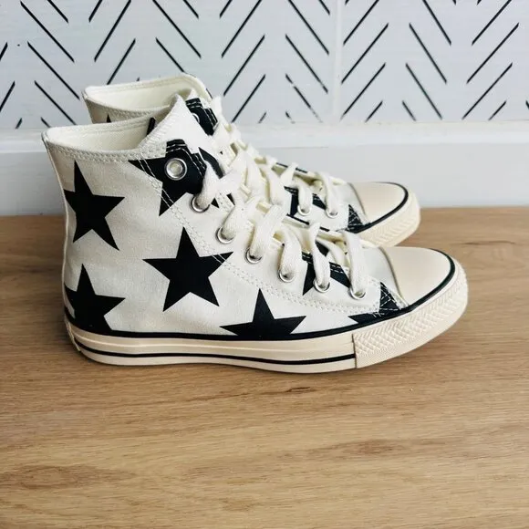 ⭐Converse Chuck Taylor All Star Hi Large Stars 9 Women Shoes Beige Retro A09898F