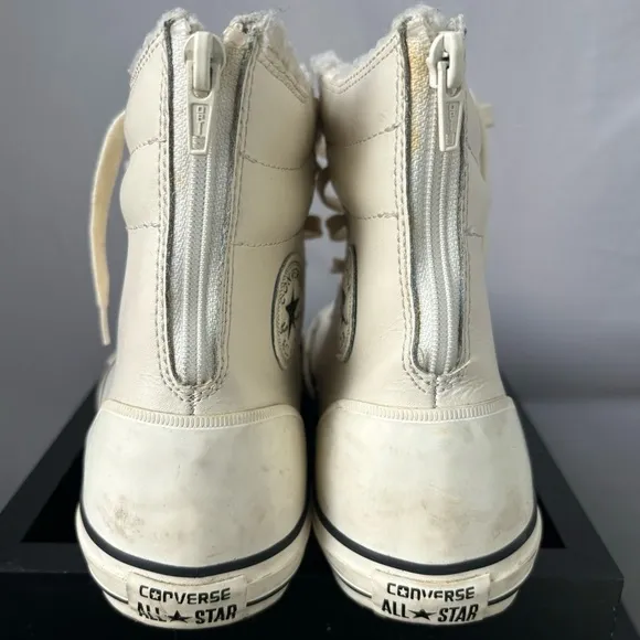 Converse Chuck Taylor All-Star HI Rise Boot Leather Fur Parchment Sneaker 6 Y