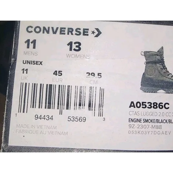 Converse Chuck Taylor All Star Lugged 2.0 CC X-Hi Boot Mens Size 11 A05386c New