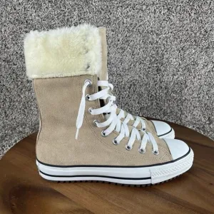 Converse Chuck Taylor Women's Size 7 / Men's 5 Sneakers Fur Cuff Tan Suede Shoes