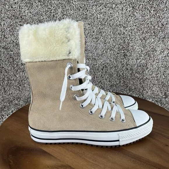 Converse Chuck Taylor Women's Size 7 / Men's 5 Sneakers Fur Cuff Tan Suede Shoes
