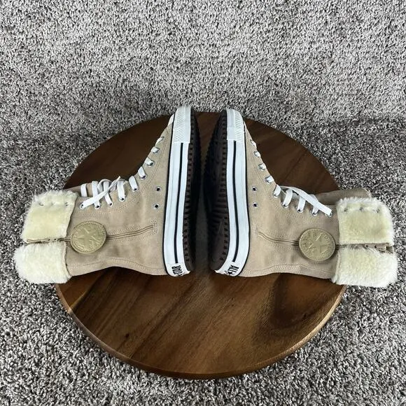 Converse Chuck Taylor Women's Size 7 / Men's 5 Sneakers Fur Cuff Tan Suede Shoes