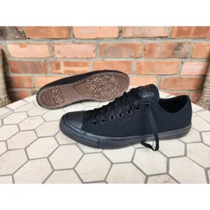 Converse CTAS Low Ox Men Sz 10 Triple Black Canvas Leather Tags Sneakers Comfort