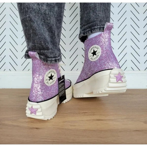 ⭐Converse Run Star Hike Hi Women Shoes Sz 11 Purple Glitter Platform A10096C New