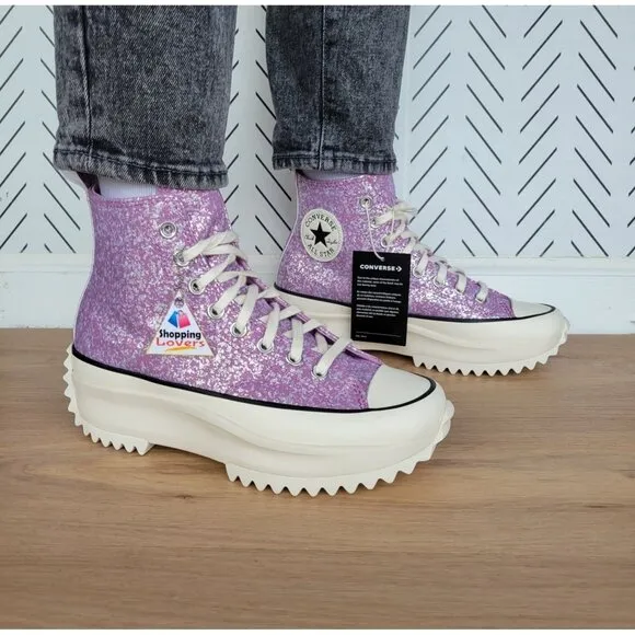 ⭐Converse Run Star Hike Hi Women Shoes Sz 11 Purple Glitter Platform A10096C New