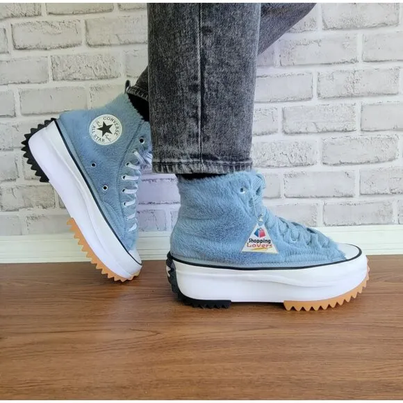 ❤️❤️❤️Converse Run Star Hike Platform Hi Faux Fur 10.5 Women Shoes Blue A13381C