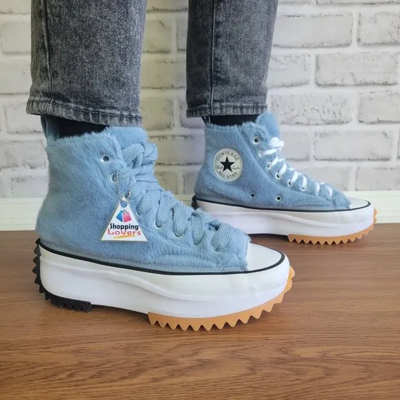 ❤️❤️❤️Converse Run Star Hike Platform Hi Faux Fur Sz 8 Women Shoes Blue A13381C