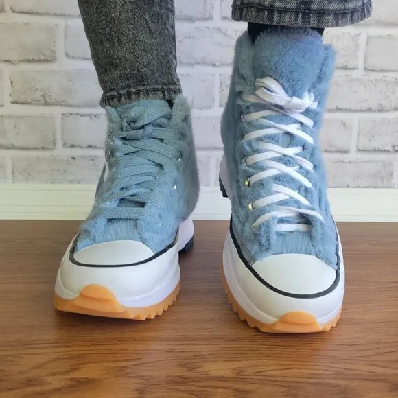 ❤️❤️❤️Converse Run Star Hike Platform Hi Faux Fur Sz 8 Women Shoes Blue A13381C
