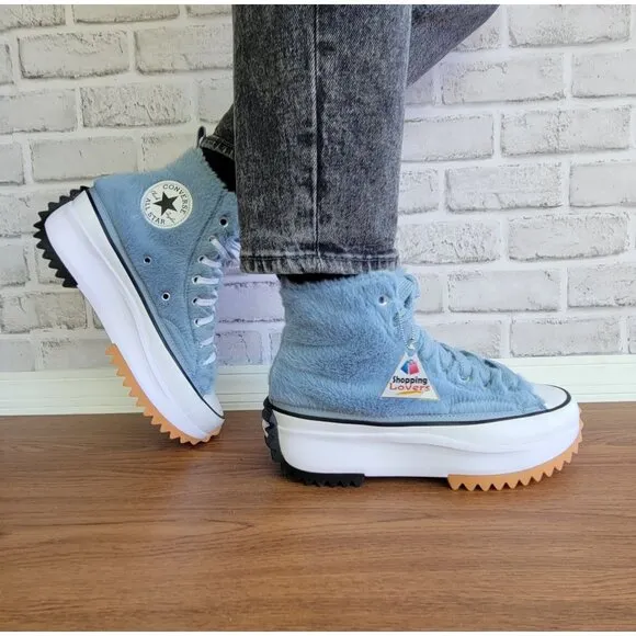 ❤️❤️❤️Converse Run Star Hike Platform Hi Faux Fur Sz 8 Women Shoes Blue A13381C