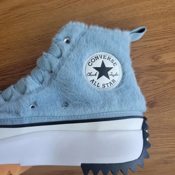 ❤️❤️❤️Converse Run Star Hike Platform Hi Faux Fur Sz 8 Women Shoes Blue A13381C