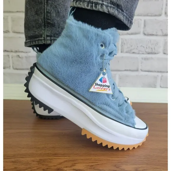 ❤️❤️❤️Converse Run Star Hike Platform Hi Faux Fur Sz 9 Men's Shoes Blue A13381C