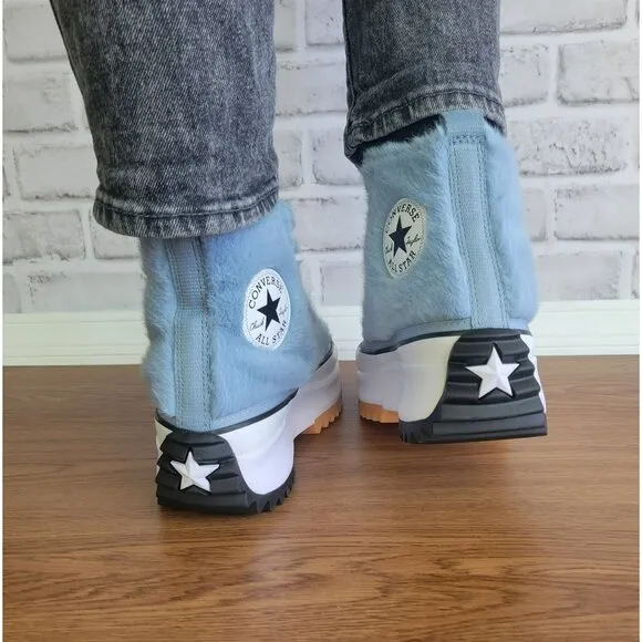 ❤️❤️❤️Converse Run Star Hike Platform Hi Faux Fur Sz 9 Men's Shoes Blue A13381C