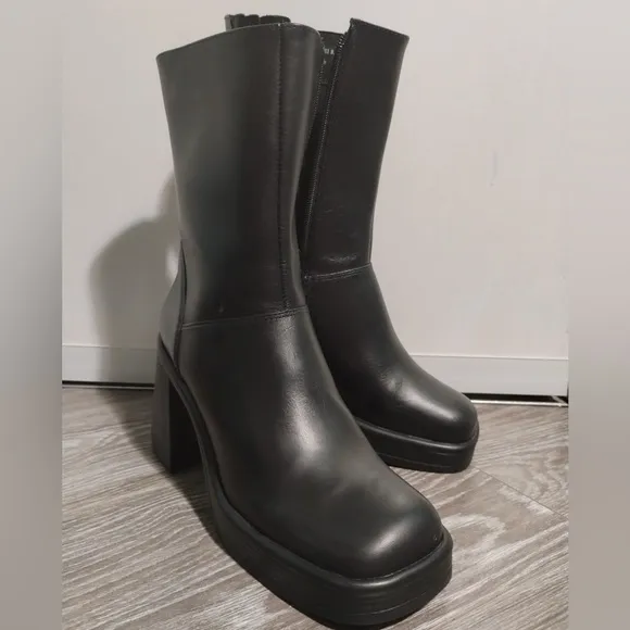 COPY - Steve Madden Fantsie Womens LeatherSquare Toe Mid-Calf Boots Black