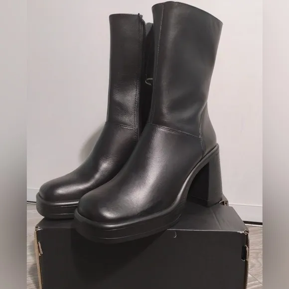 COPY - Steve Madden Fantsie Womens LeatherSquare Toe Mid-Calf Boots Black