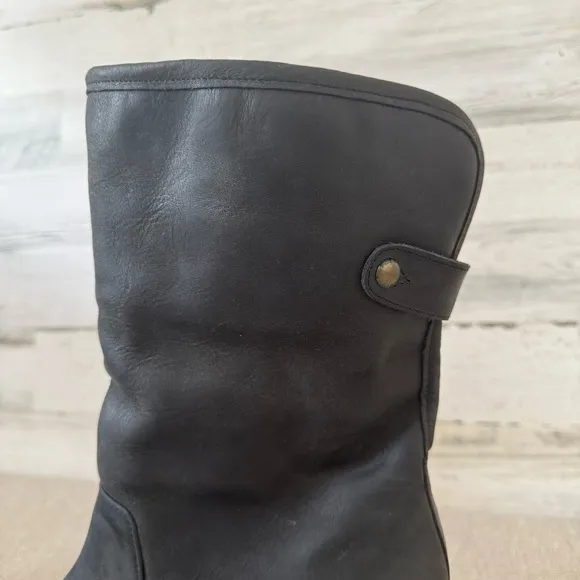 Cordani Zahn Brown Clog Leather Studded Boots Size 9 Faux Fur Wood Heel