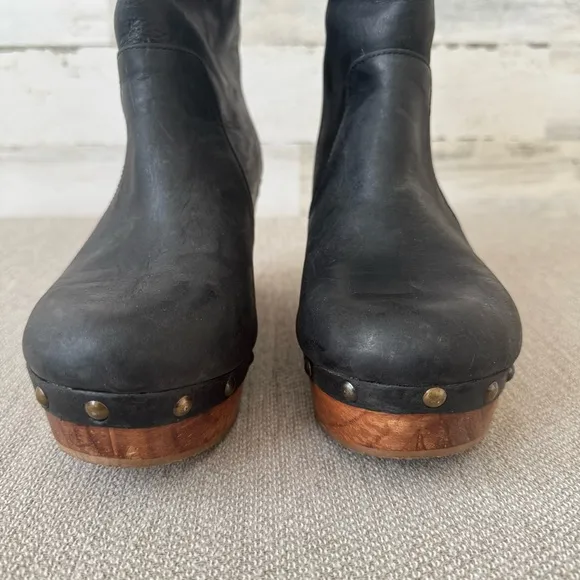 Cordani Zahn Brown Clog Leather Studded Boots Size 9 Faux Fur Wood Heel