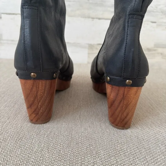 Cordani Zahn Brown Clog Leather Studded Boots Size 9 Faux Fur Wood Heel
