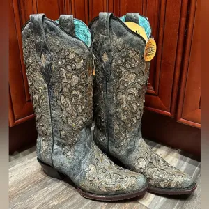 Corral A4231 Gray Gold Glitter Crystal Rhinestone Cowboy Boots Cowgirl Rodeo