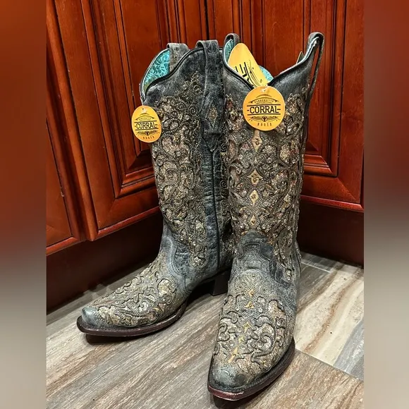 Corral A4231 Gray Gold Glitter Crystal Rhinestone Cowboy Boots Cowgirl Rodeo