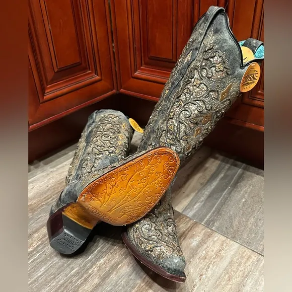 Corral A4231 Gray Gold Glitter Crystal Rhinestone Cowboy Boots Cowgirl Rodeo