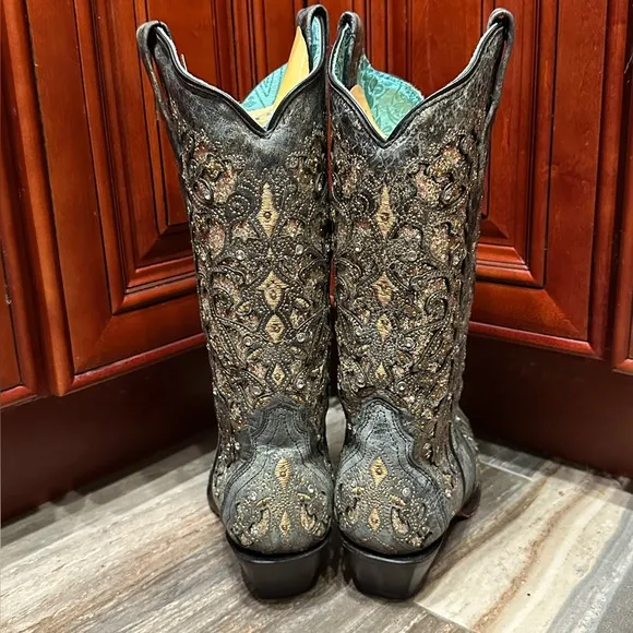 Corral A4231 Gray Gold Glitter Crystal Rhinestone Cowboy Boots Cowgirl Rodeo