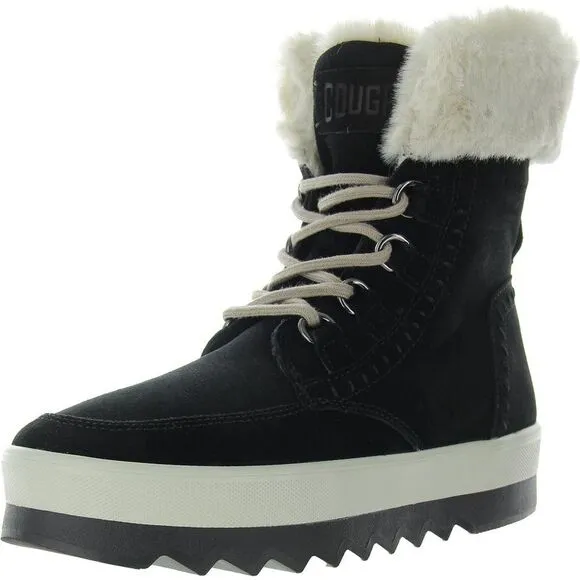 Cougar Womens Vanetta Black-Ivory Suede Lugged Sole Hiking Boots Shoes New