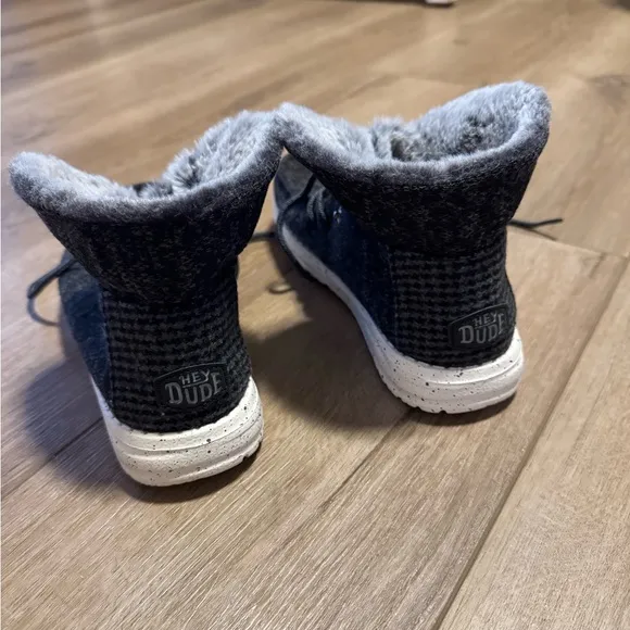Cozy Black and Gray Fur-Lined Hey Dude Shoes