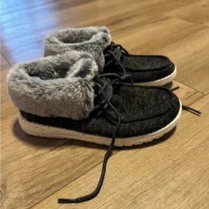 Cozy Black and Gray Fur-Lined Hey Dude Shoes