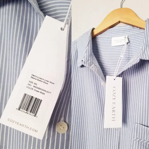 Cozy Earth Men's XXL Coastal Comfort Short Sleeve Button Down Shirt Linen $150