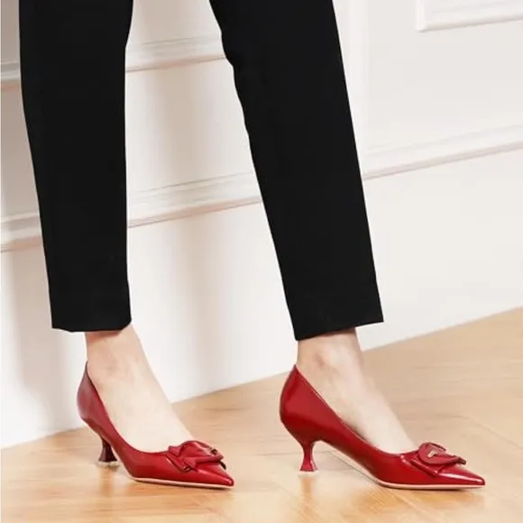 C.Paravano C Buckled Red Pumps Kitten Heels Size 38