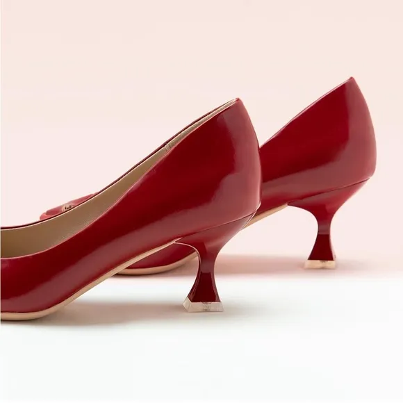 C.Paravano C Buckled Red Pumps Kitten Heels Size 38