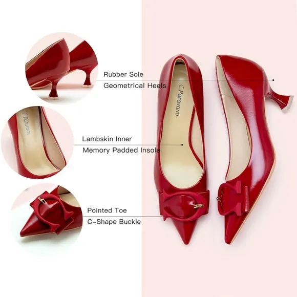 C.Paravano C Buckled Red Pumps Kitten Heels Size 38