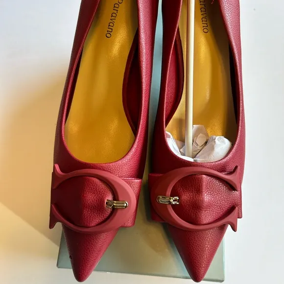 C.Paravano C Buckled Red Pumps Kitten Heels Size 38