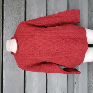 CRAFTS &amp; WOOLLENS Red 100% Wool Aran Oversized Pullover Sweater sz M Women's