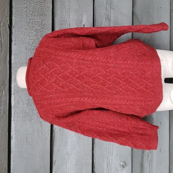 CRAFTS &amp; WOOLLENS Red 100% Wool Aran Oversized Pullover Sweater sz M Women's