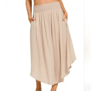 Cream Crinkle Smocked Waist Maxi Skirt