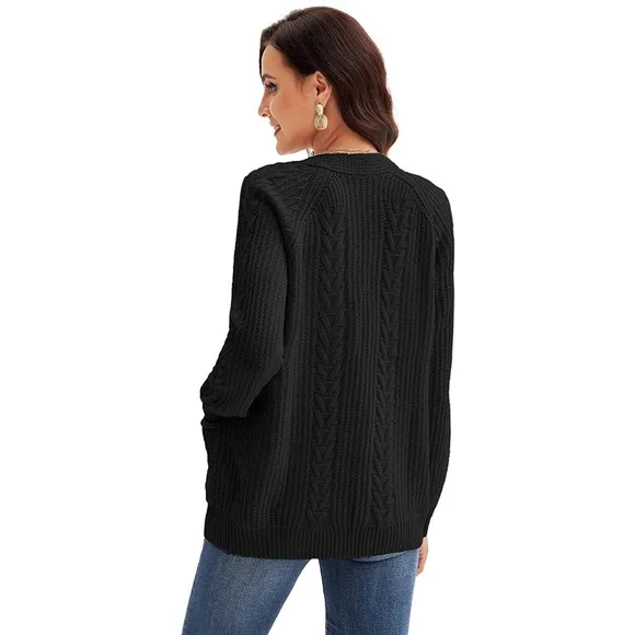 Crochet Cardigan Kimono Boho Long Sleeve Lightweight Soft Sweater Black Small