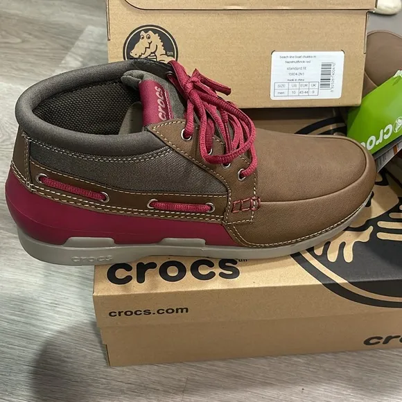 Crocs Beach line Boat Chukka Hazelnut Brick Red Men’s Shoes Sz 10 NWT