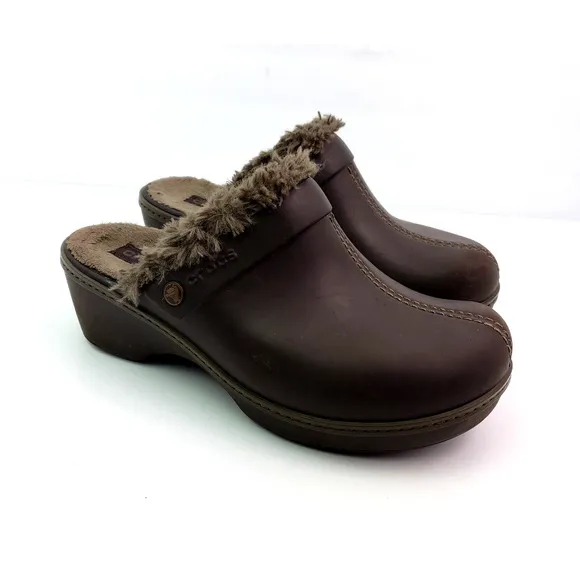Crocs Cobbler Eva Womens Size 8 Brown Faux Fur Lined Slip On Clog Shoes 11552