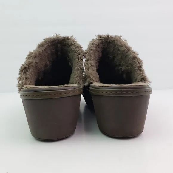 Crocs Cobbler Eva Womens Size 8 Brown Faux Fur Lined Slip On Clog Shoes 11552